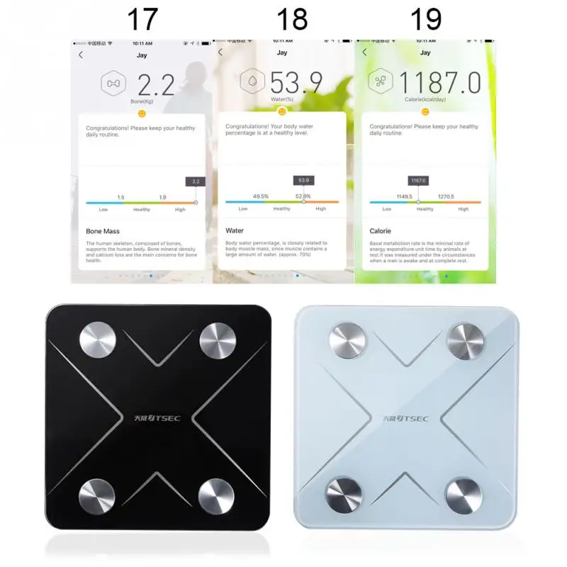 Smart Bluetooth Weight Scale Body Fat BMI Body Composition Measurements Digital LED Scale