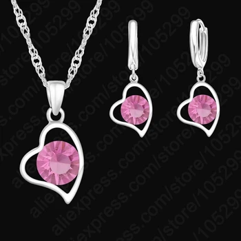 

Natural Silver Color Jewelry Cubic Zirconia Crystal Jewelry Sets For Women Earrings/Pendant/Necklace Love Heart Sets