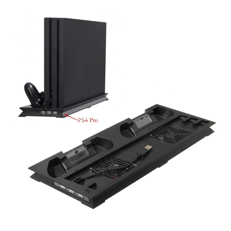 OOTDTY охлаждения аксессуары 4 в 1 вентилятор охлаждения вертикальная подставка USB Hub двумя контроллерами зарядной док-станции для PS4