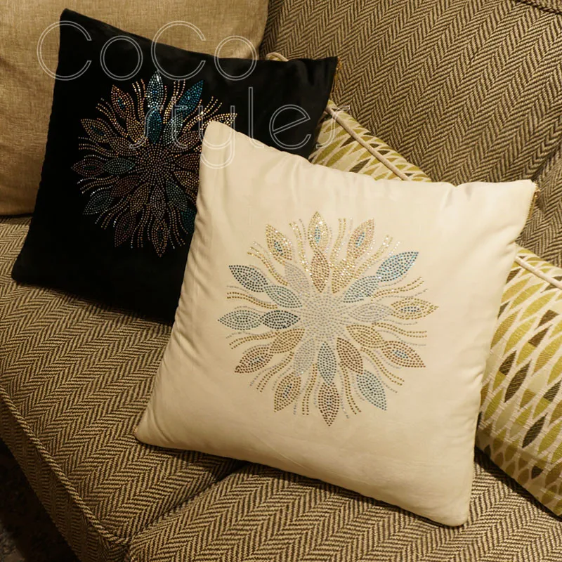 

Cocostyles InsFashion superb black and white handmade silk cushion with hot drilling for luxury european style home decor