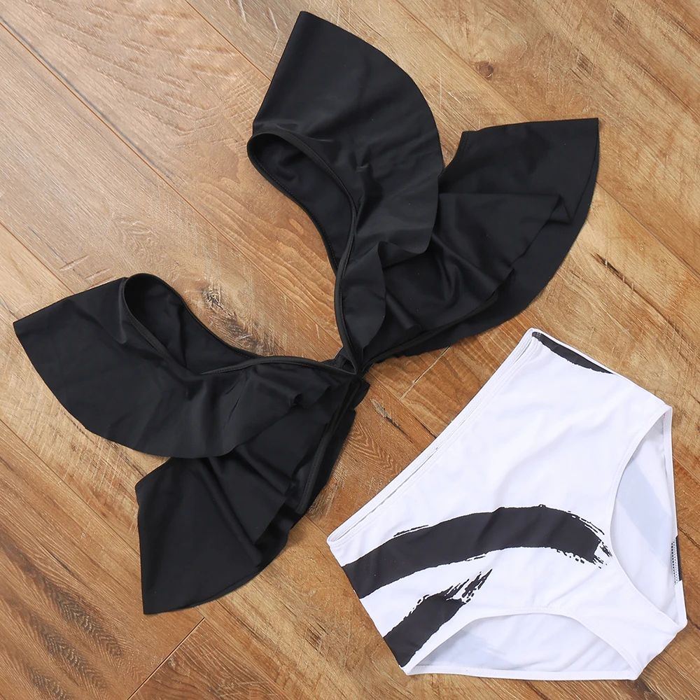 

new high waist swimsuit 2019 push up sexy bikini ruffle backless bathing suit women swimwear femamle summer brazilian bikini set