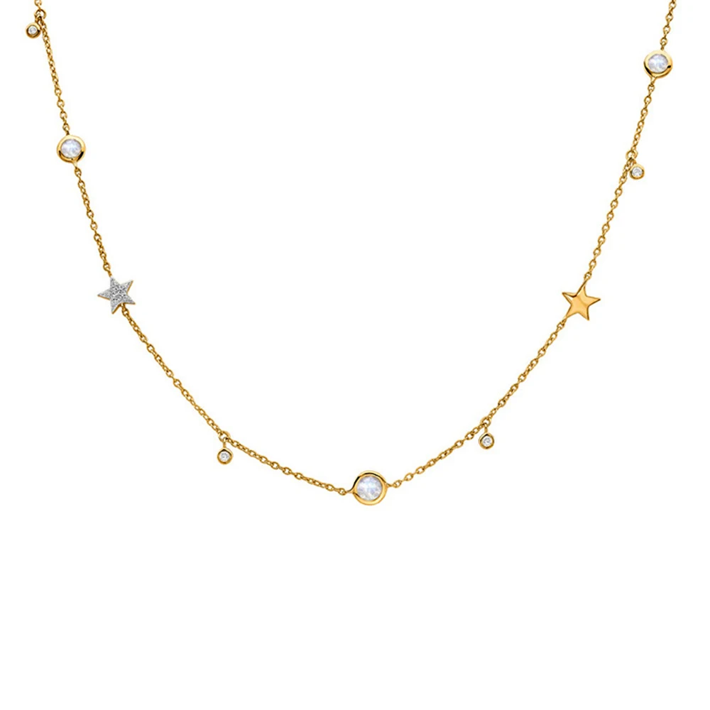 

LEVEN FANCY S925 Mini Stars Stacking Bead Round Bezel CZ Zircon Stone Sterling Silver Boho Jewelry Women Statement Bib Necklace