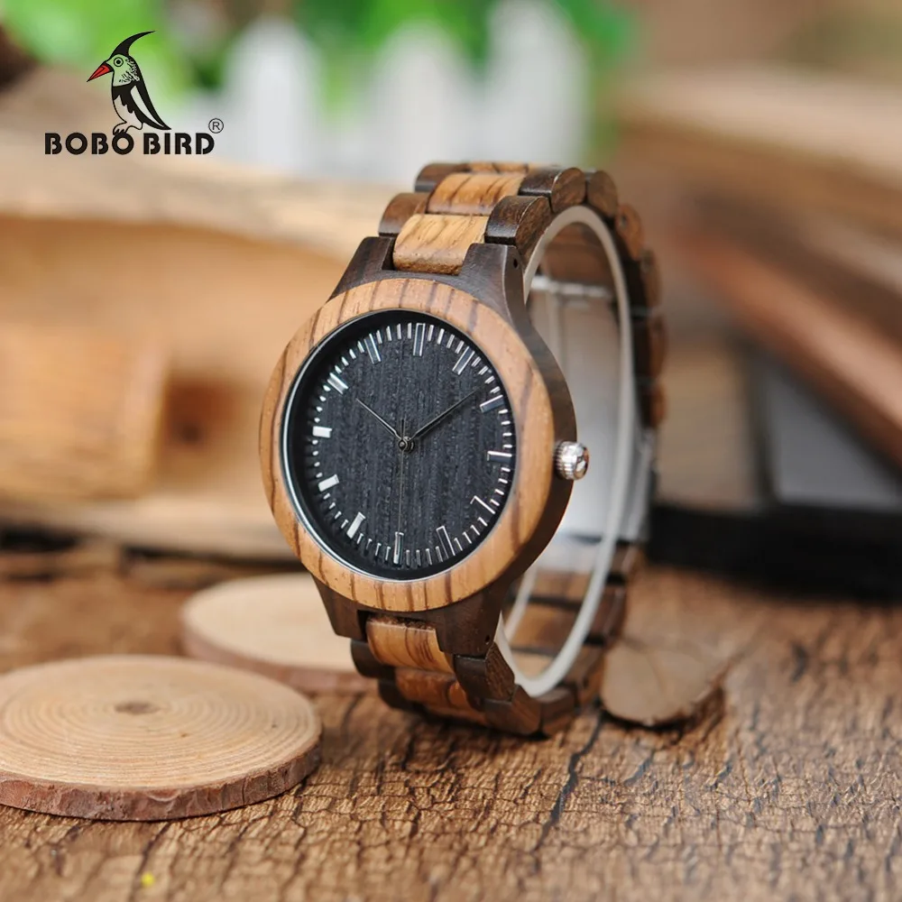BOBO BIRD WD30 Brand Designer Mens Zebra Wood Watch Wooden Band Quartz Watches for Men Japan miyota 2035 Watch in Wood Box