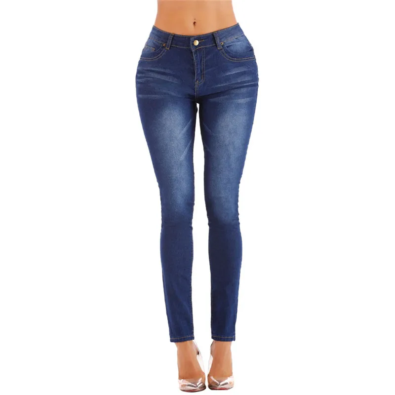 Женские однотонные прямые эластичные джинсы для бодибилдинга с маленькими ножками, новые брюки calcas de gana com padrao mulher ZD - Цвет: Синий
