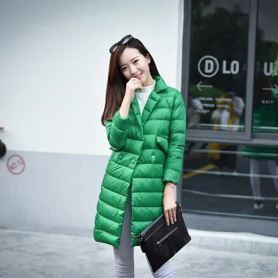 322 новые осенние и зимние модели курток, хлопковый женский ультра-светильник, верхняя одежда, теплое длинное пальто для женщин - Цвет: Зеленый