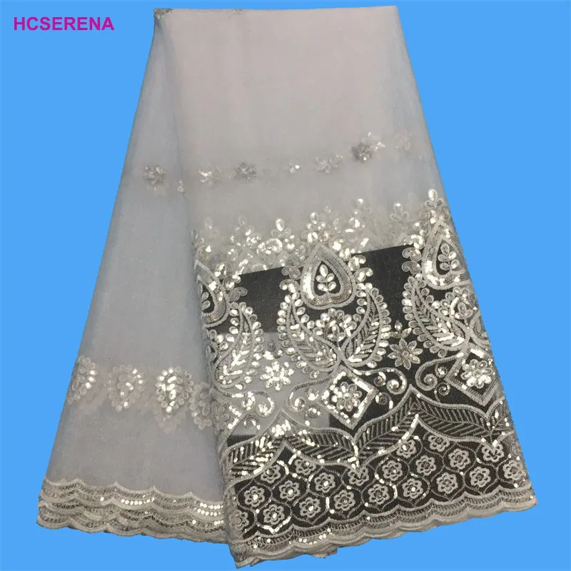 

wholesale!African Lace Fabric 2018 High Quality African Tulle Lace Fabric With Sequins French Net Lace For Women Dress New white