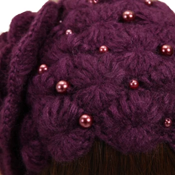 Winter Wool Beanies Purple Flowers Women 2018 5