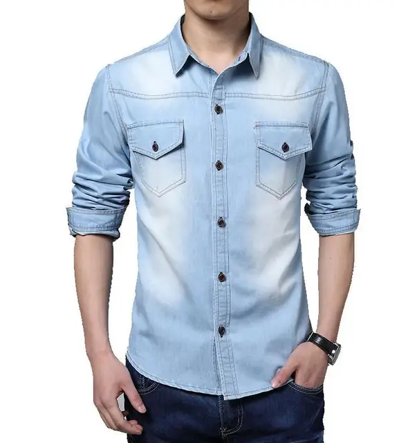 camisa manga larga jean hombre
