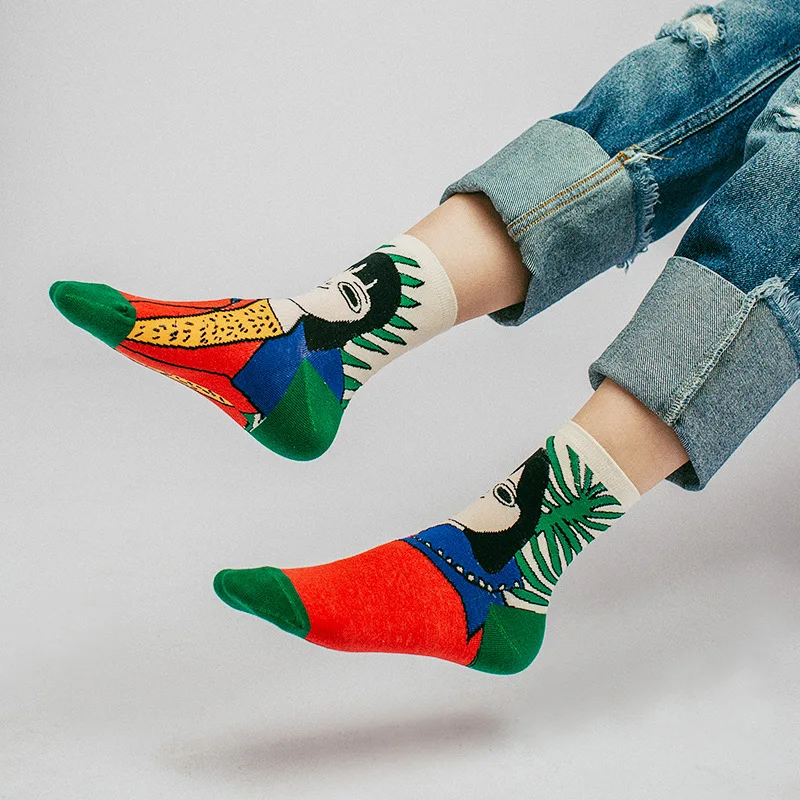1 пара/лот хлопковые милые женские носки Meias Ретро Вышивка Красочные забавные Женские носочки для девочек разноцветные чулки для женщин