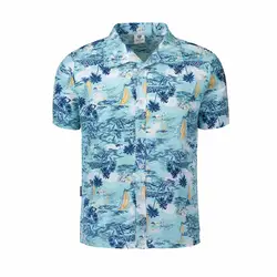 Для мужчин рубашка Летний стиль Palm Tree Print пляж гавайская рубашка Для мужчин Повседневное короткий рукав Гавайи Chemise Homme Plus Размеры 5XL
