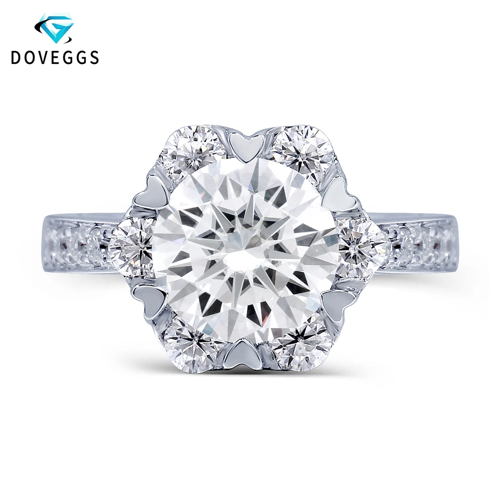 

DovEggs 14K White Gold Center 1ct carat 6.5mm F Color Moissanite Diamond Halo Engagement Ring For Women Gold Ring with Accents