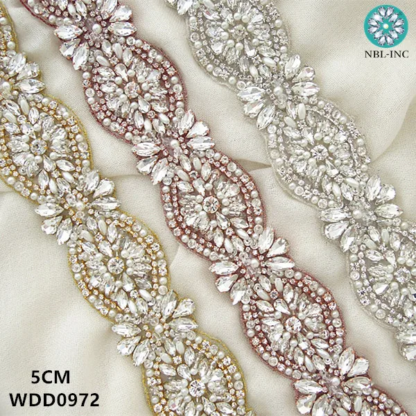 

(1Yard) New wedding rhinestone applique trim silver rose gold bridal beaded crystal trim iron on for wedding dress WDD0972