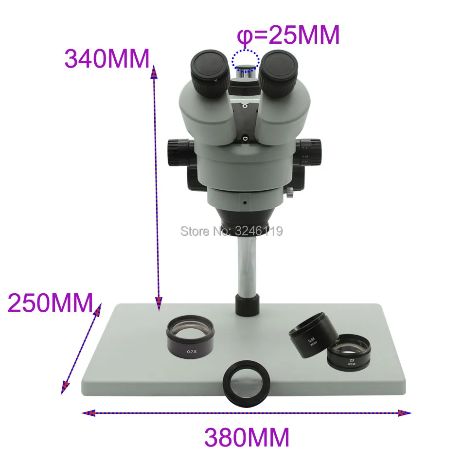 Trinocular Stereo Big Base Microscope Continuous Zoom Magnification 3.5X 90X with LED Light