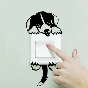 

Black Funny Cute Cat Dog Switch Panel Stickers Living Room Bedroom Removable Wall Stickers Decals Home Decor Art Mural DC42