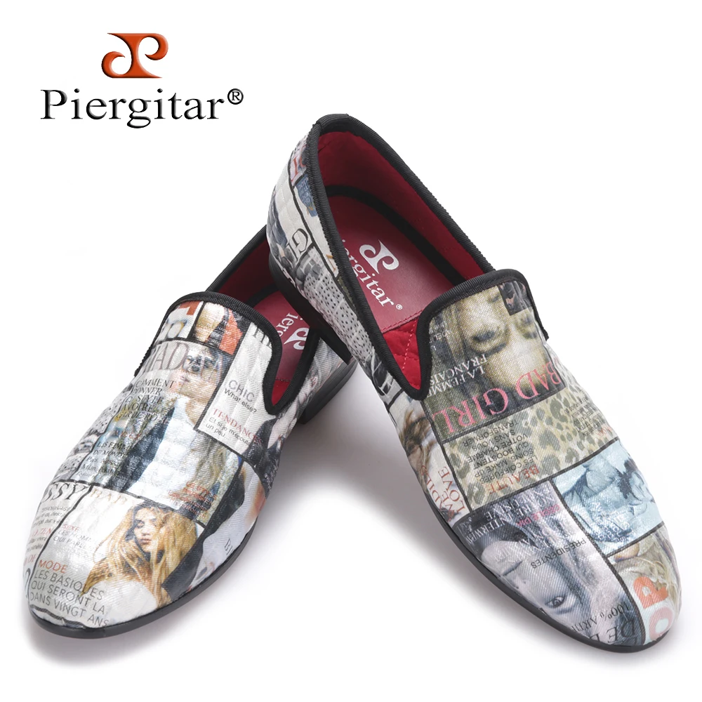 Piergitar 2018 Magazine-style Graffiti Cotton Fabric Men loafers with red comfortable cotton insole men causal shoes men's flats