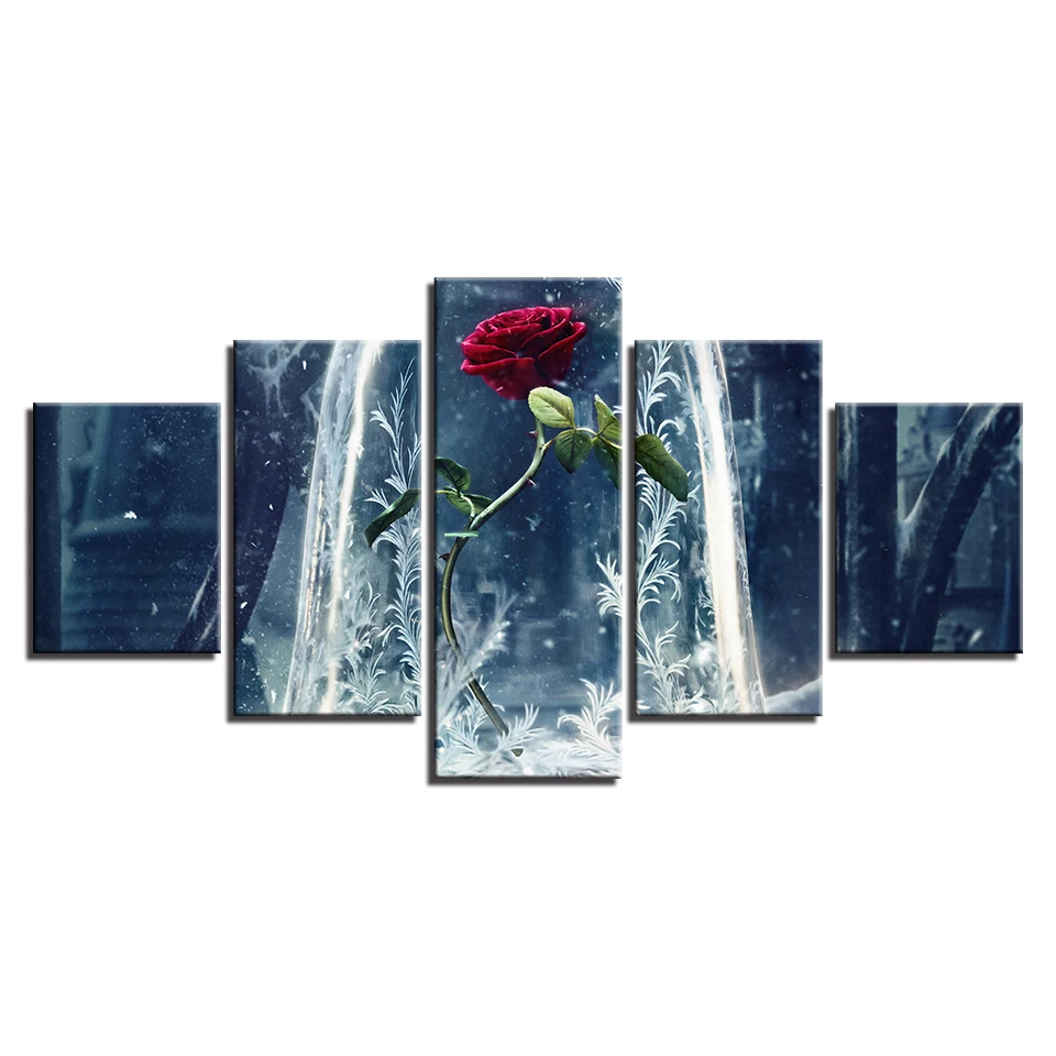 Canvas Painting Hd Beauty And The Beast 5 Pieces Wall Art Painting Modular Wallpapers Poster Print For Living Room Home Decor Painting Calligraphy Aliexpress