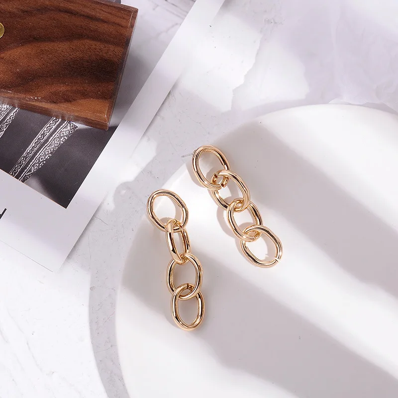 

Korean Chain Earrings For Women Gold Color Temperament Long Drop Earrings 2019 Statement Fashion Jewelry Personality