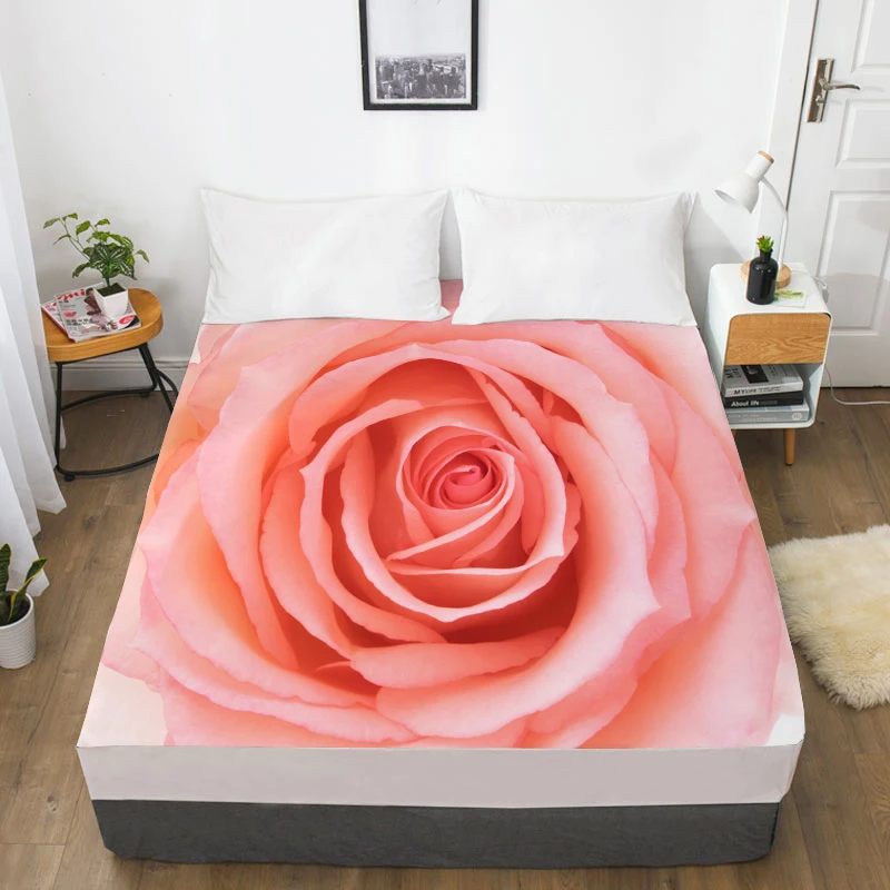 3D Custom Bed Sheet With Elastic,Fitted Sheet Queen/King,Rose Flower Mattress Cover, 200/150/160/180x200 bedsheet,drop ship