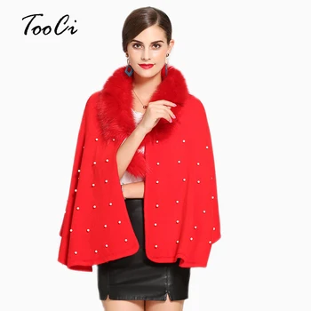 

Fashion Elegant Red Faux Fur Coat Women Spring Ponchos And Capes Fur Cashmere Feel Plush Overcoat Outerwear Cardigan Women Coat