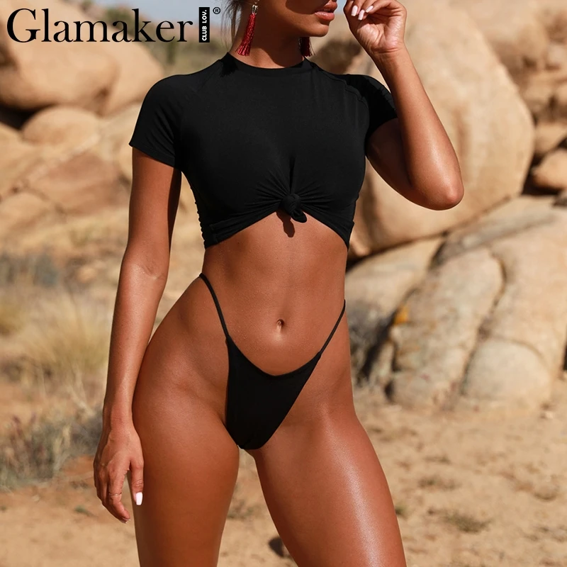 Glamaker Узелок Белый сексуальный женский костюм стринги из двух частей женский укороченный короткий пляжный костюм Вечерние боди ВЕСНА Новинка