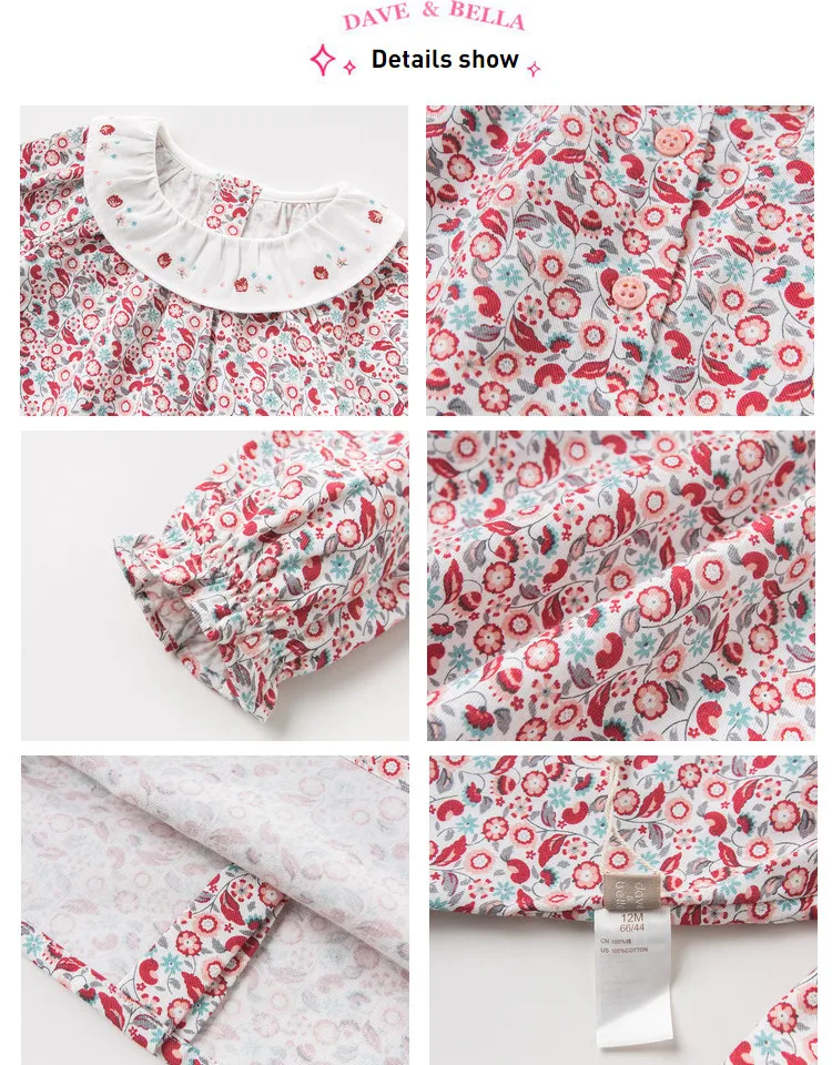 Dave bella/DBM10855; сезон весна-осень; Милые рубашки с цветочным рисунком для маленьких девочек; топы из хлопка для малышей; детская одежда высокого качества