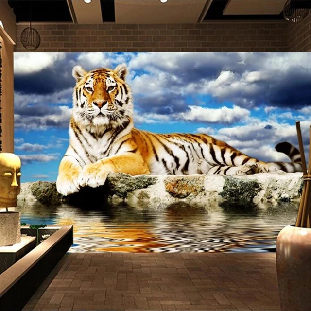 Tiger Mural Wallpaper | Watercolor Stars and Clouds Design main image 1