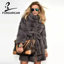 FURSARCAR 2019 Real Mink Fur Coats Women With Fur Collar Whole Skin Winter Warm Jacket Female Luxury Genuine Gray Mink Fur Coat kids real mink fur coat baby winter warm colourful mink fur coat child mink fur clothes kids warm jacket