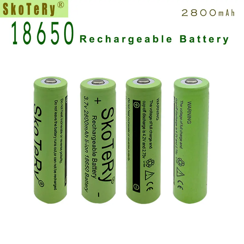 

SkoTeRy 12pcs/lot 18650 Lithium li-ion battery 2800mAh 3.7V Rechargeable Batteries for LED Flashlight Torch Green