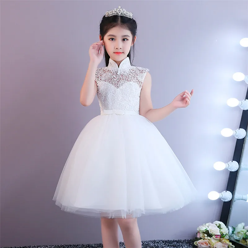 

2019Summer New Children Girls Embroidered Lace Formal Bridesmaid Wedding Birthday Princess Dress Kids Teens Host Ball Gown Dress