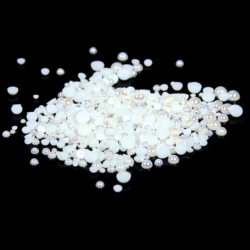 

2-5mm And Mixed Sizes Ivory AB Resin Half Round Craft ABS Imitation Pearls Beads For 3D Nails Art Backpack Design Decorations