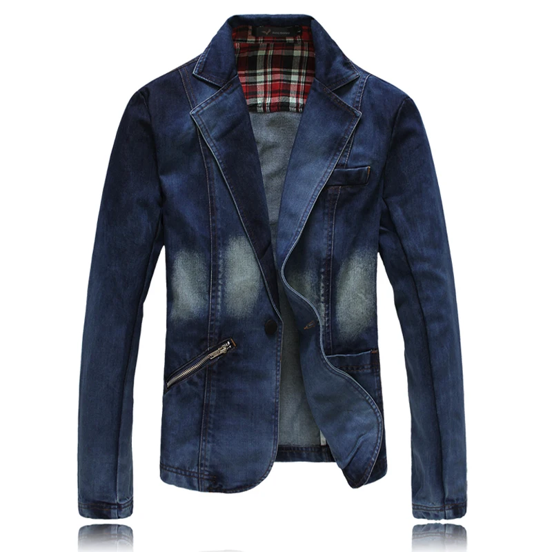 

New European and American fashion men's slim denim small suit large size men's casual blue short denim jacket plus size M-4XL
