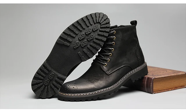 Tauntte Winter Cow Leather Ankle Boots Men Retro Bullock Carving Flower Martin Boots botines hombre bota masculina erkek bot -