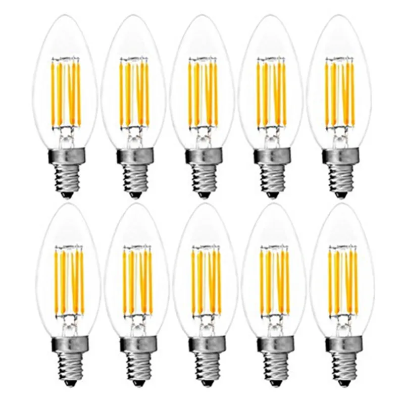 

10pcs/lot C35 Led Filament Light 4W 6W LED Edison Bulb C35L Candle Light Bulb Warm Cold Color Retro Antique AC220-240V for Home