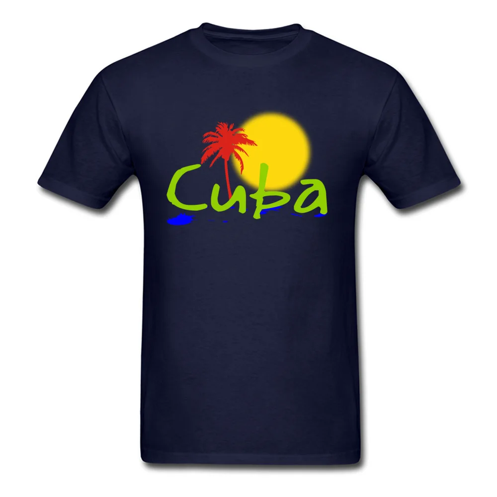 Cuba Sun tropical design gear T Shirt Short Sleeve Dominant Men's ostern Day T Shirt Custom T-shirts Round Collar Cotton Fabric Cuba Sun tropical design gear navy