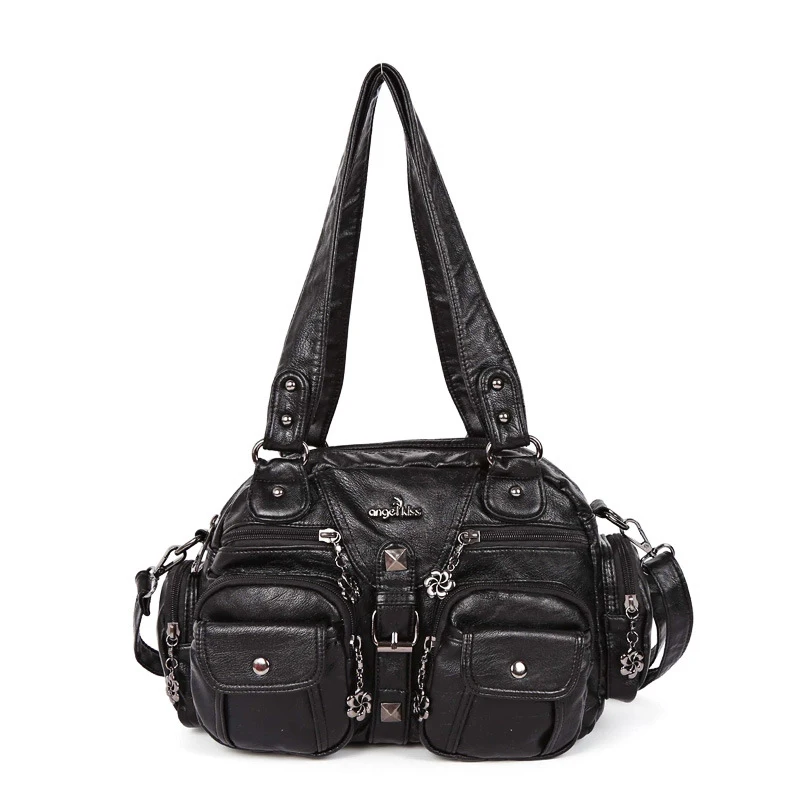 Новая женская Многофункциональная Сумка Хобо из искусственной кожи высокого качества, дизайнерская женская сумка для отдыха, большие сумки на плечо, Женская Повседневная сумка для покупок - Цвет: Черный