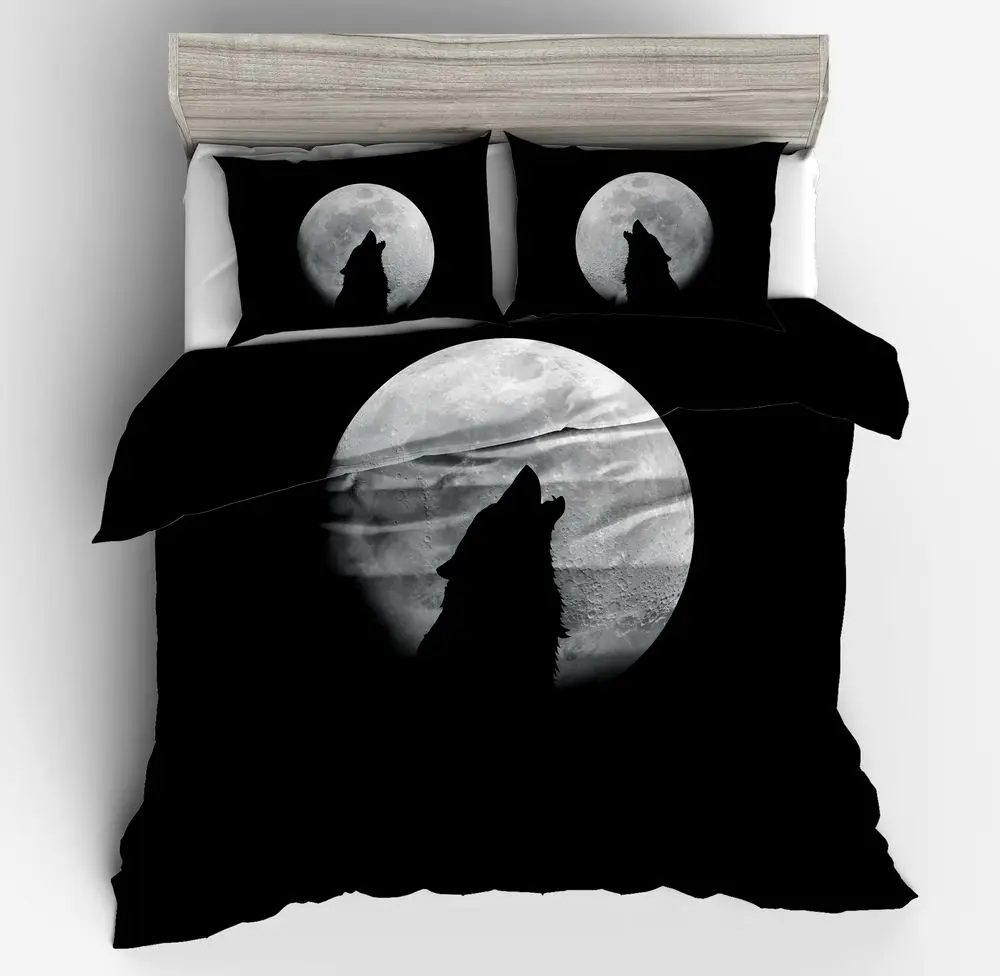 Lai Yin Sun Drop shipping Duvet cover sets Pillow cases Cartoon Lone Wolf howling at Full Moon 3d bed set Black Lai Yin Sun Drop shipping Duvet cover sets Pillow cases Cartoon Lone Wolf howling at Full Moon 3d bed set Black