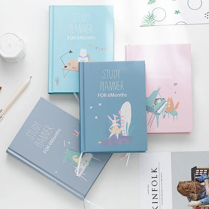 

Cute Cartoon Study Planner Notebook with Color page Student 6 Months Plan Diary Wish Goal list Notepad School Stationery Gift