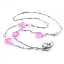 Фотография New Arrive Lanyard Necklace For Women Pink heart Beaded Lanyard ID Necklaces for Keys and Cards