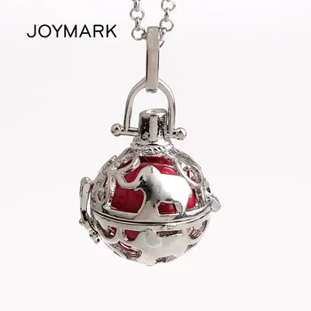 

5pcs/lot Elephant Copper Metal Hollow Cage Chime Magic Box Pendant Music Sound Ball Long Chain Pregnancy Necklaces HCPN59