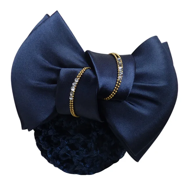 i-Remiel New Fashionable Bow Hair Headwear Ribbon Bun Cover Satin Net Hotel Hair Pin Girls Headbands Head Accessories for Girls Blue