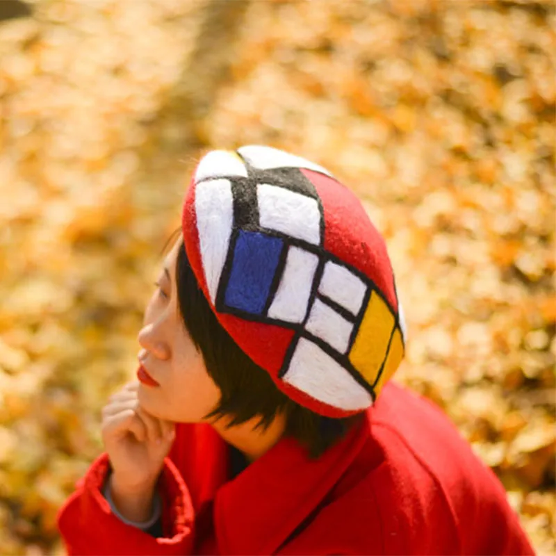 Женский праздничный берет Faramita Mondrian с геометрическим рисунком красочный ручной