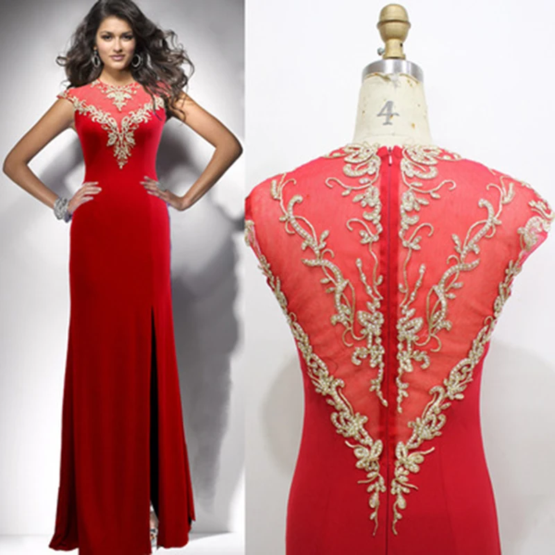 

Doragrace robe de soiree High-End Elegant Mermaid Side Split Embroidery Beaded Red Evening Dresses DGE142