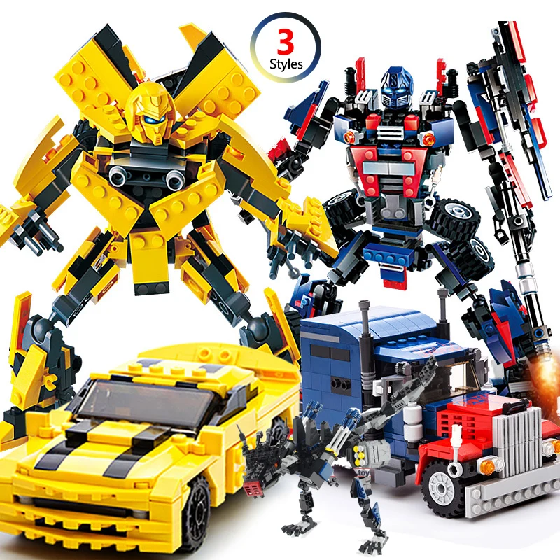 

2 In 1 Anime action figure Transformation Robot Car Building Block Bricks Deformation Robot Model Car toys Compatible Legoings