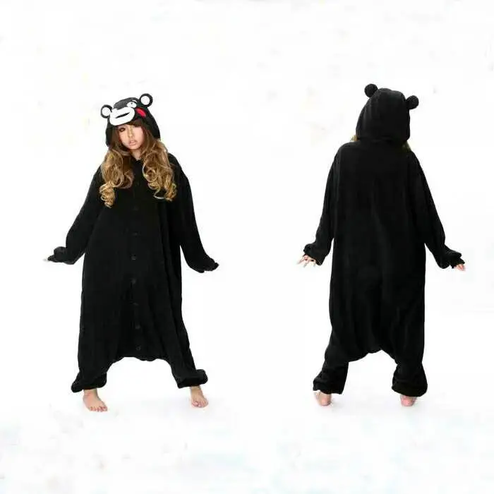 Кигуруми взрослый черный медведь Кумамон комбинезон для костюмированного представления костюм пижамы для женщин мужчин