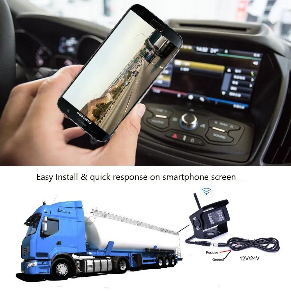 Baratos Cámara de marcha atrás WIFI Dash Cam 28 LED IR visión nocturna coche cámara de visión trasera impermeable vehículo cámaras para iPhone y Android