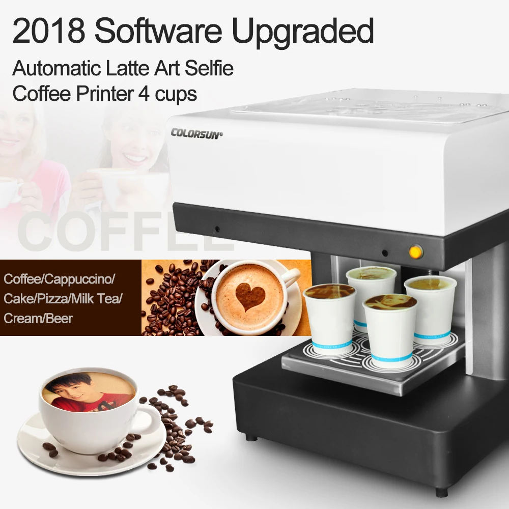Automatic 4 Cups Coffee Printer Edible Ink Printer Coffee /Cake/ Selfie