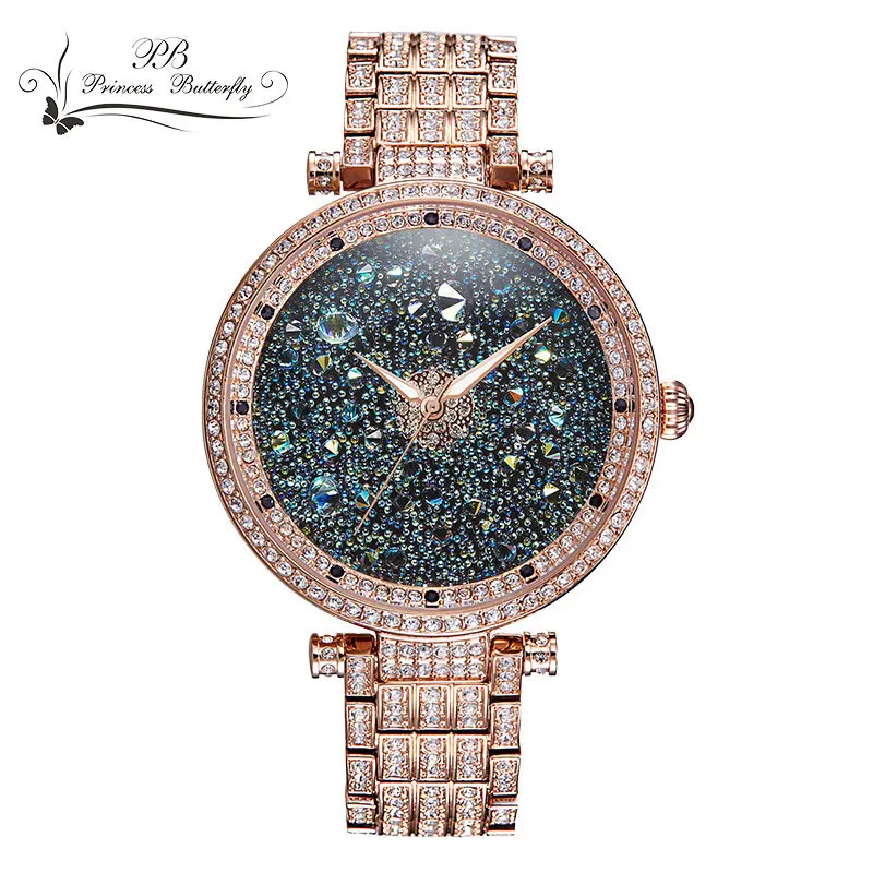 

Hot Sale Famous PB Brand Princess Butterfly All Stars Luxury Women Austrian Crystal Watch Lady Sapphire Rhinestone Wrist Watch