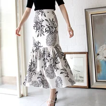 Винтажные юбки с завышенной талией, женские юбки с рыбий хвост,, летняя юбка с принтом, Женская облегающая юбка-Русалка