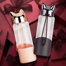 Портативный милый Лисий стеклянный флакон для воды BPA бесплатно 320 мл Прозрачный флакон для крепление для бутылки с водой к велосипеду Тур Спорт Стиль Нескользящая посуда для напитков