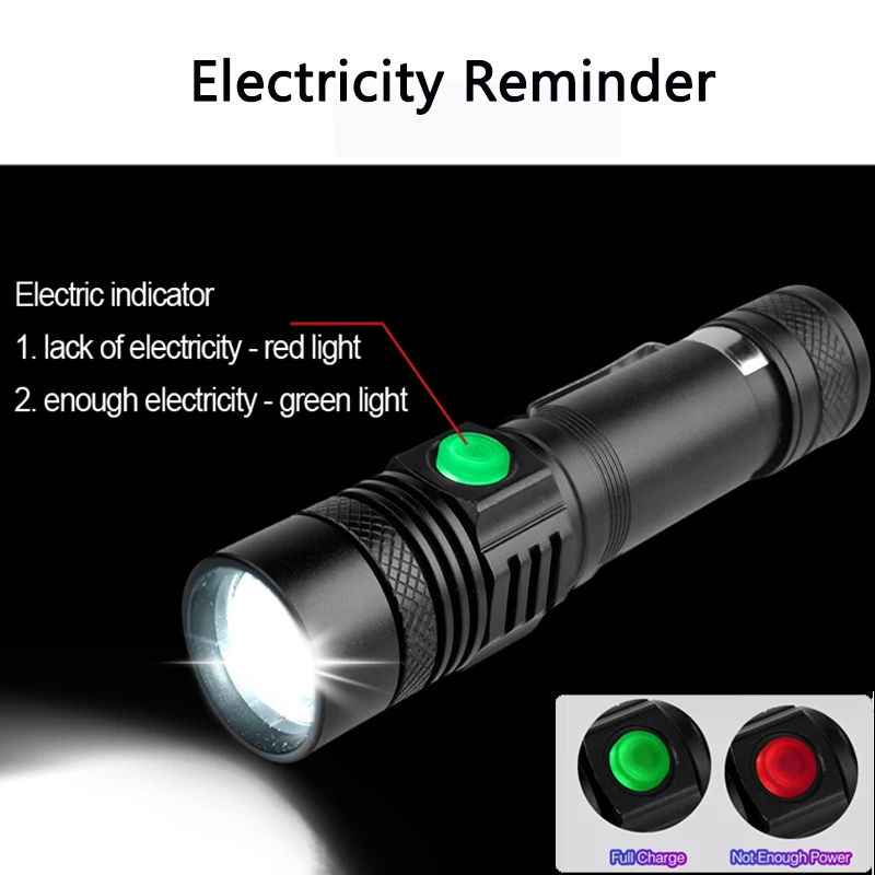 

12000LM Super Bright Led Flashlight USB Linterna Led Torch T6/L2/V6 Power Tips Zoomable Bicycle Light 18650 Rechargeable Hunting